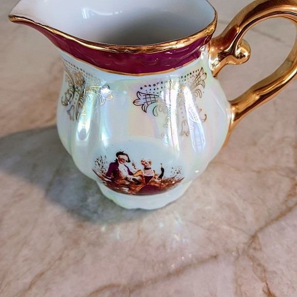 GNA Fine Porcelain CREAMER 24k Hand Painted Victorian Romantic Iridescent Vintag - Picture 10 of 13
